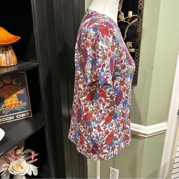 LOFT Boho Peacock Print T-Shirt Size Small - Picture 4 of 9